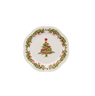 Decorative plate with Christmas tree design on a white background