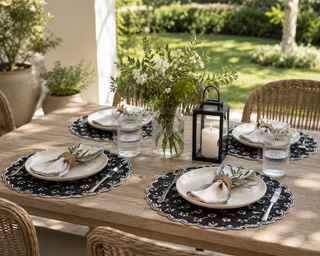 Blockprint Fabric Scalloped Placemats - Set of 4