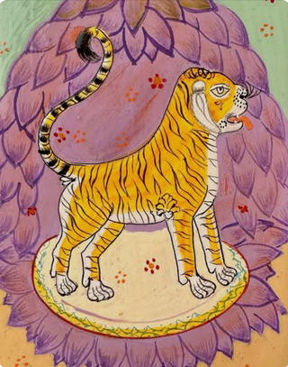 Hand-Painted Tiger Papier-Mâché Keepsake Box