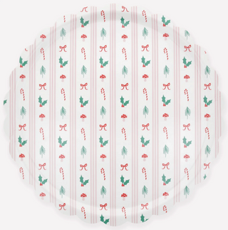 Large scalloped tray with Christmas-themed pattern on a white background