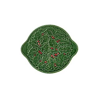 holly cake platter green and red