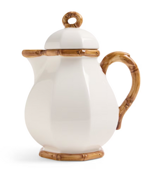 les ottomans white brown bamboo ceramic teapot