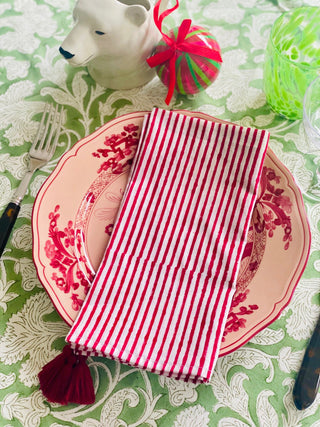 Cocktails and Candy Canes Napkin - Set of 8 Tasselled Napkins